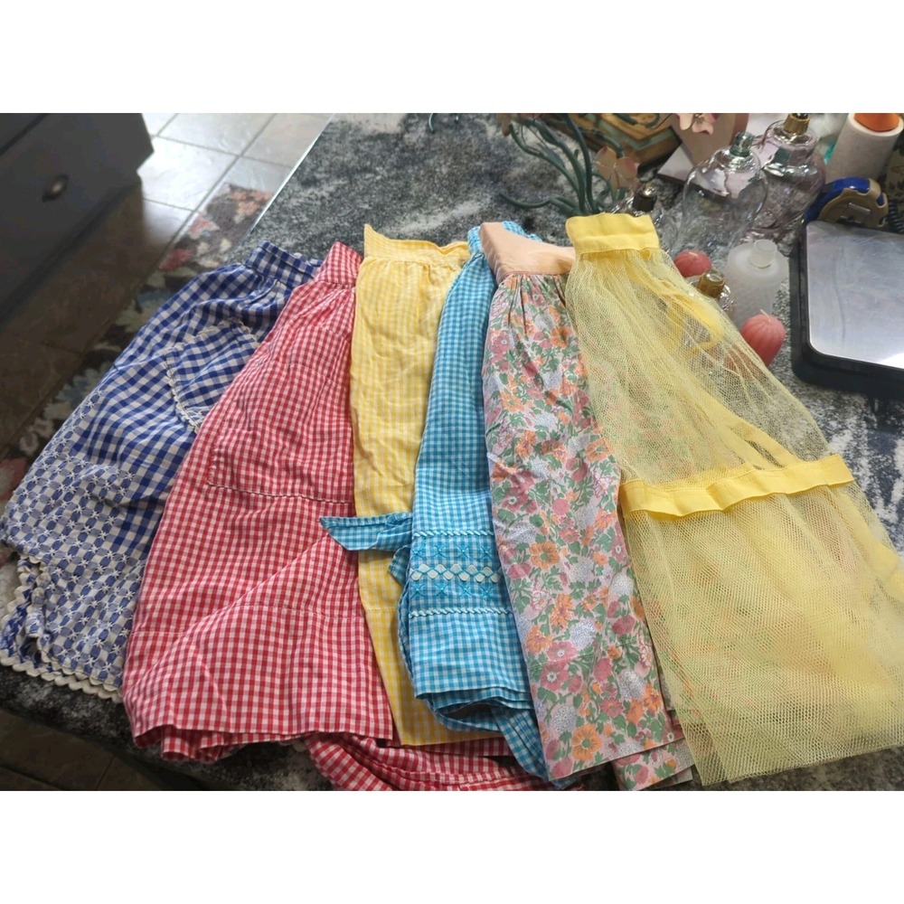6 Vintage Half Aprons Handmade Gingham Floral